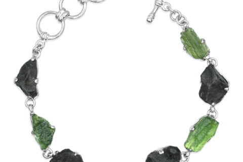 Starborn Agoudal Iron Meteorite and Moldavite Bracelet in Sterling Silver