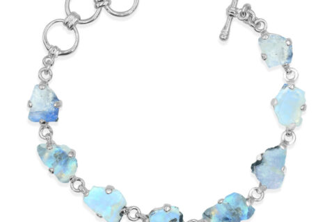 Starborn Rainbow Moonstone Slice Bracelet in Sterling Silver