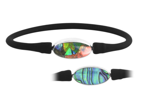 Starborn Reversible Oval Ammolite and Abalone Shell Bracelet with Silicone Bands